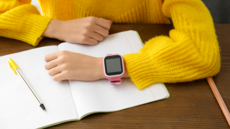 Girl with self-tracking fitness watch