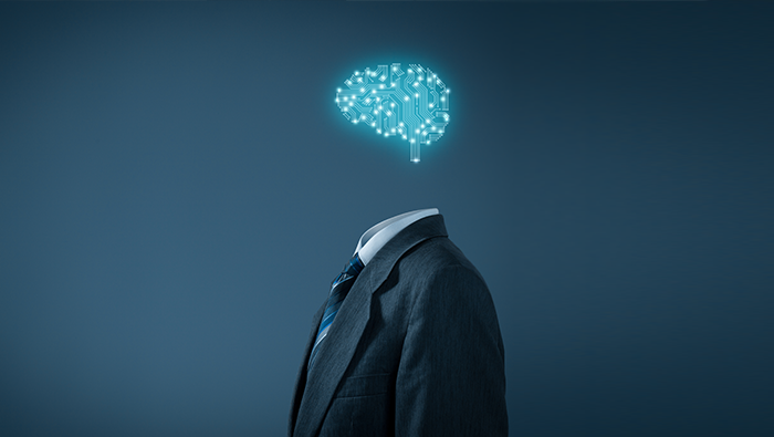 Business person with an AI Artificial Intelligence brain