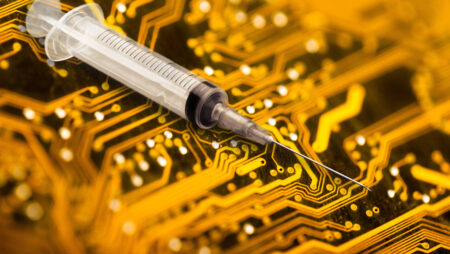Syringe on circuit board